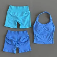 2 Pcs HISTELLO Halter Top Strappy Bra Shorts Set Women Yoga Workout Clothes Seamless Vest Hip-Lifting Sports Leggings Gym Suit 4