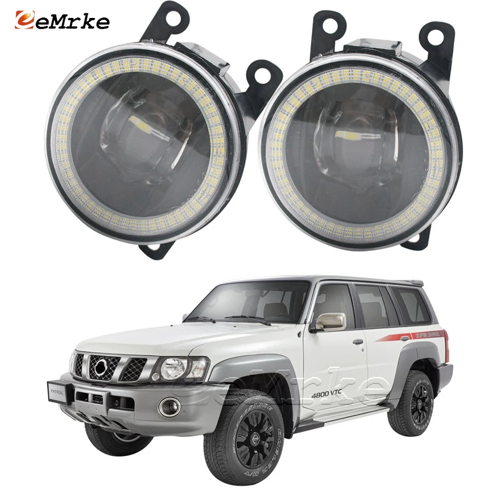 Led Angel Eyes Fog Lights Lamp Assembly with Lens for Nissan Patrol Safari Saudi Arabia UAE Qatar Oman Kuwait Bahrain 2017~2022