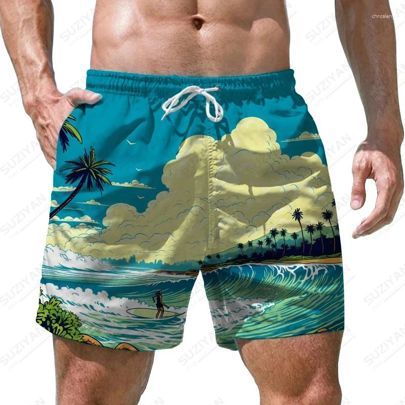 Sea Wave Pattern 3D Print Men\'s Shorts Quick Dry Swim Shorts Casual Beach Pants Oversized Sports Shorts Trend Men Clothing