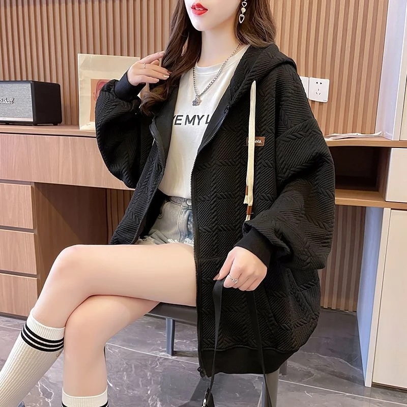 Spring and Autumn with Zipper Woman Hooded Tops Essential Matching Y2k Vintage 90s Kpop Aesthetic Hoodies Sweatshirt for Women
