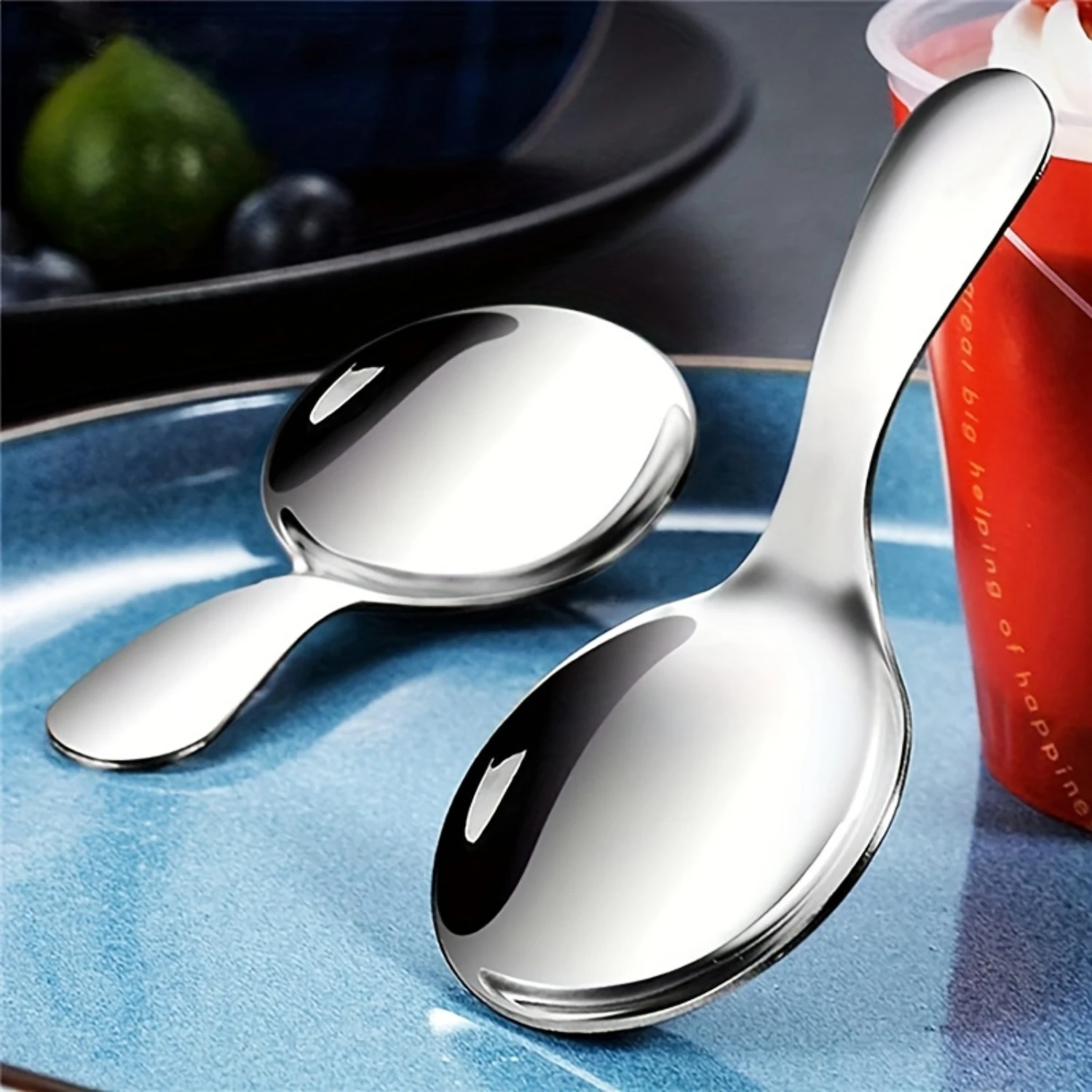 3pcs Stainless Steel Tea Spoon Set, Kitchen Accessories - Short Handle Spatula, Round Head Ice Cream Spoon for Restaurant, Hotel