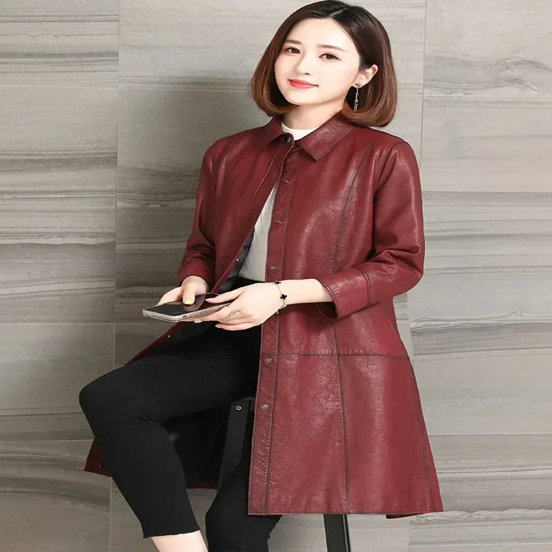 100% Chính Hãng Áo Khoác Da Nữ Da Cừu Thật Da Sang Trọng Phối Quần Áo Casual Vintage Nữ Quần Áo Cuero Genuino QT131