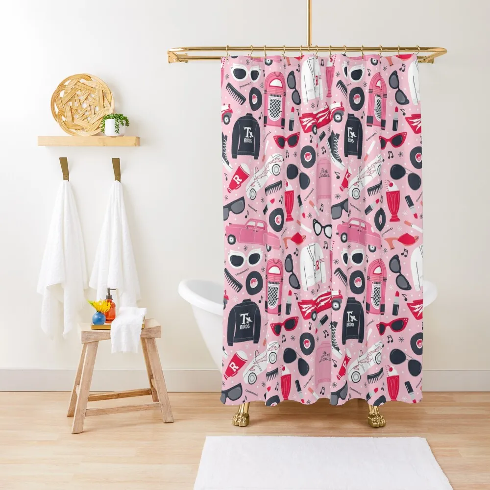 

50's Retro Shower Curtain Anime Bathroom Window Shower Set Funny Shower Curtain