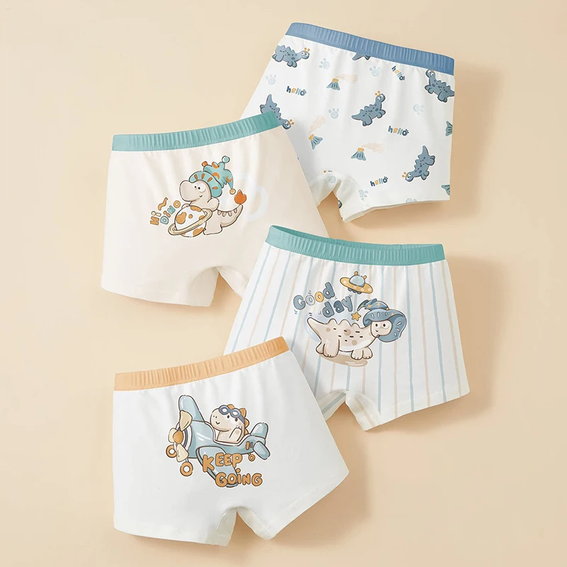 4PCS 100% Pure Cotton Boys Boxer Shorts Soft Comfortable Kids Underwear Summer Thin Breathable Baby Boys Panties