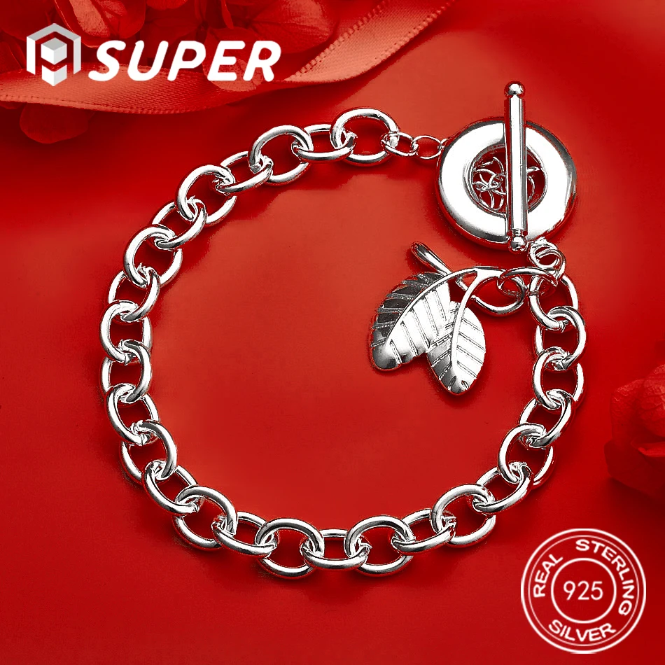 

ALISuper 925 Sterling Silver 8 Inch Delicate Leaf Bracelet Women's Fashion Wedding Party Accessories Jewelry