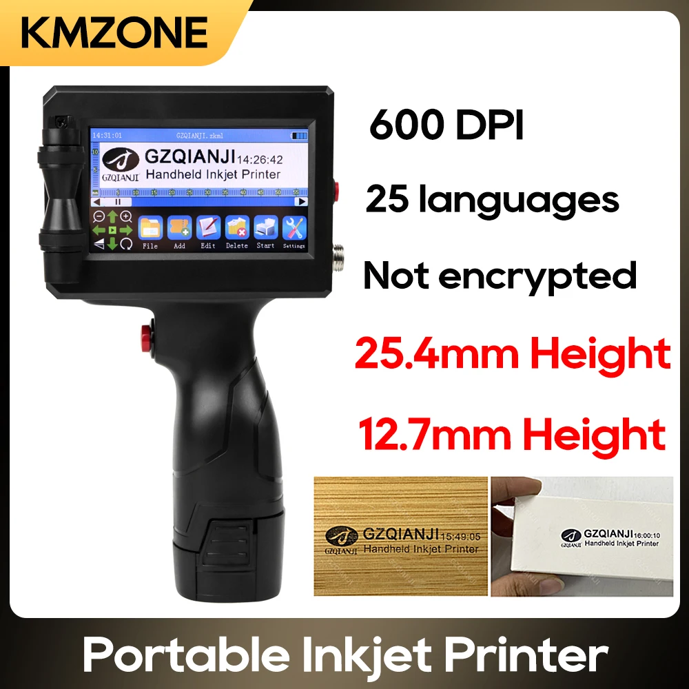 

25.4mm / 12.7mm Height Handheld Thermal Inkjet Printer 25 languages Code Number Logo Expiry Date Label Plasti Carton Hand Inkjet