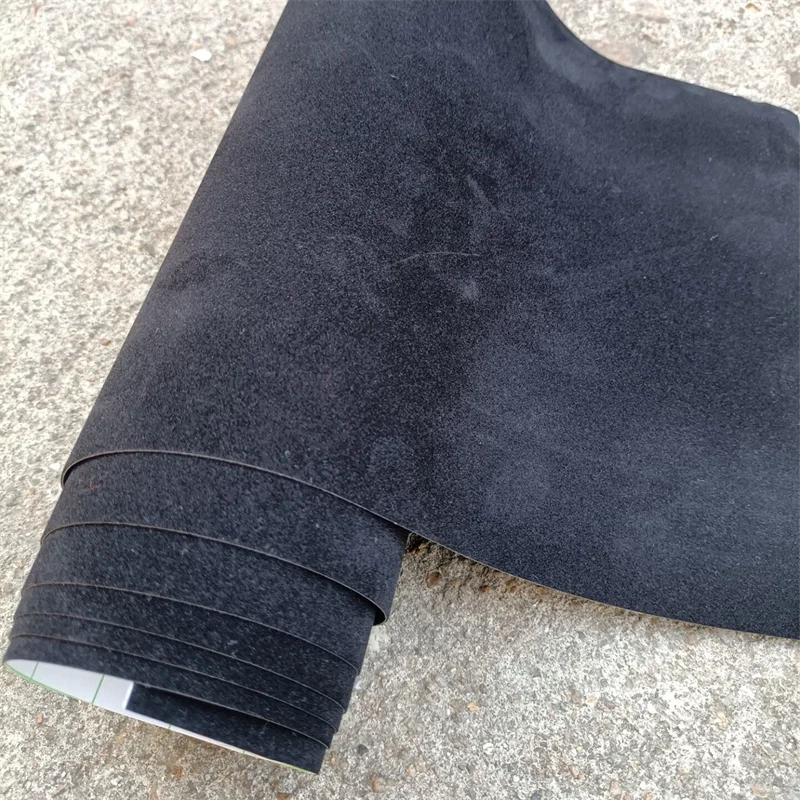 30*200 cm Premium Kwaliteit Fluwelen Suède Stof Vinyl Auto Wrap Sticker Zwart Grijs Zelfklevende Fluwelen doek Film Voor Auto Styling