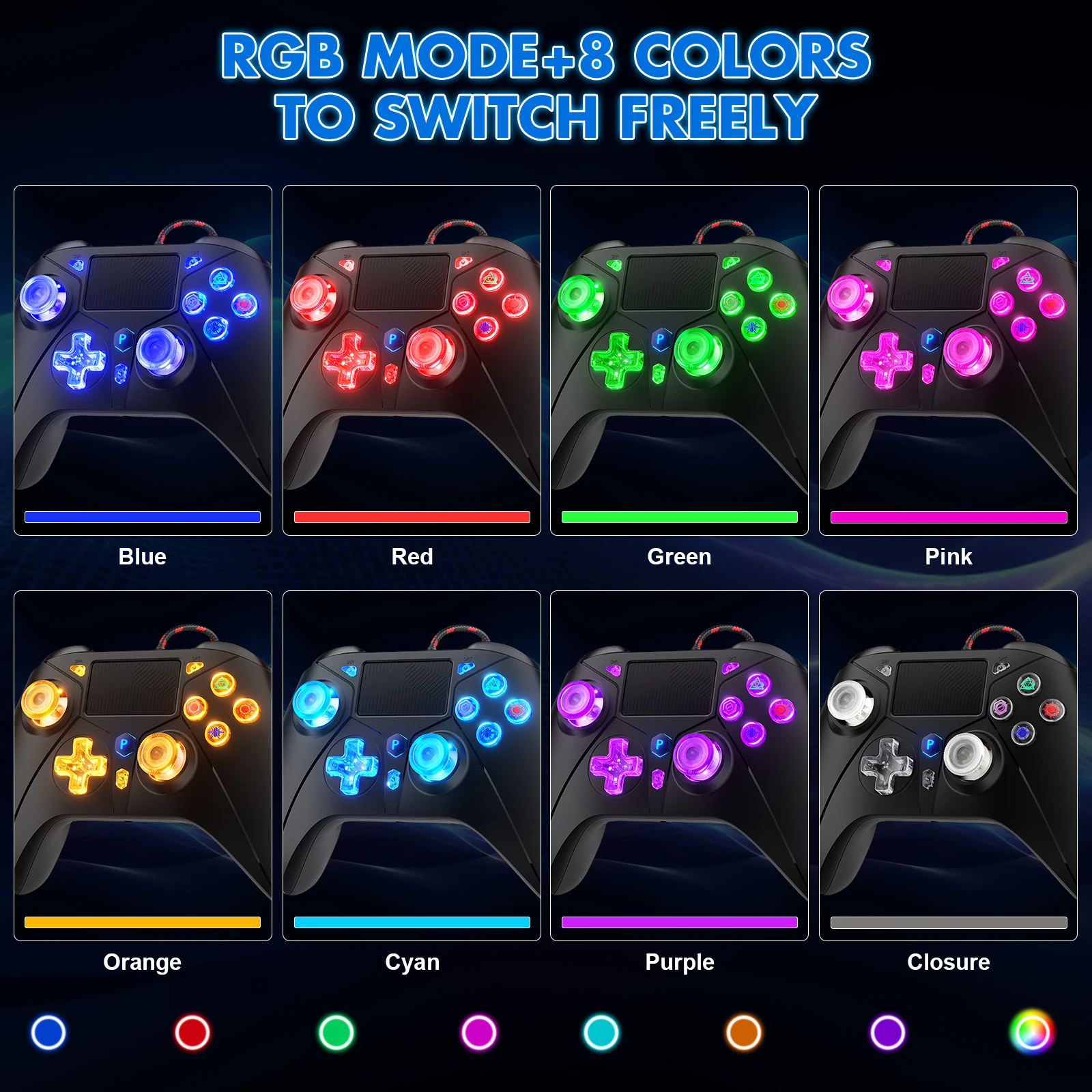 Bonadget wired Controller For Ps5 Ps4 Consolas , Compatible For Ps5/Pc, 6-Axis Gyro Dual Vibrate Hall Effect RGB Gamepads