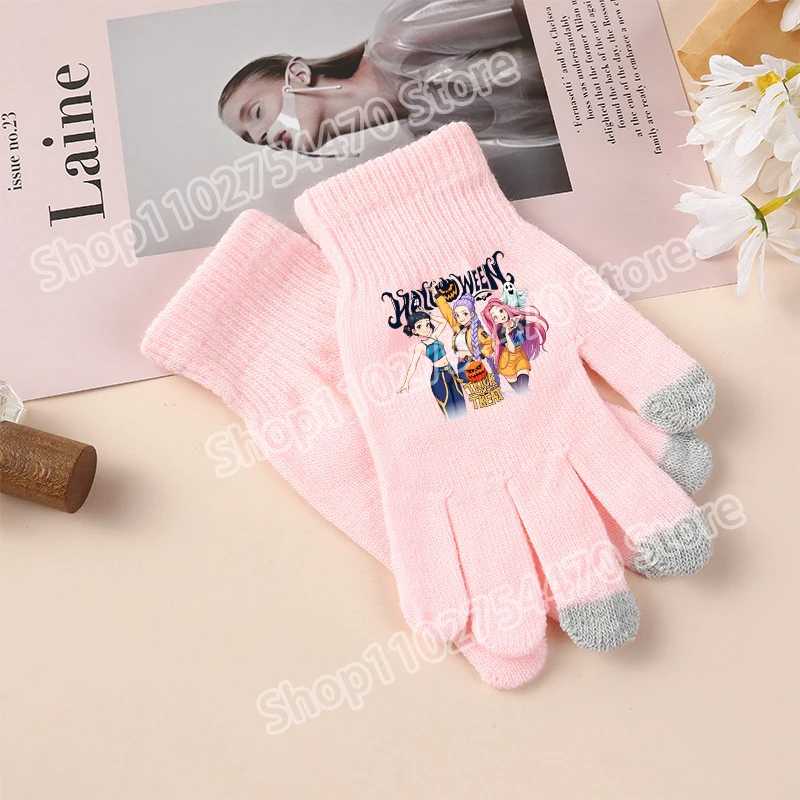 KPop شيطان الصيادين لطيف قفازات الأطفال الكبار شاشة قفاز الفتيات في الهواء الطلق شتاء دافئ اكسسوارات موضة هدايا عيد ميلاد الاطفال