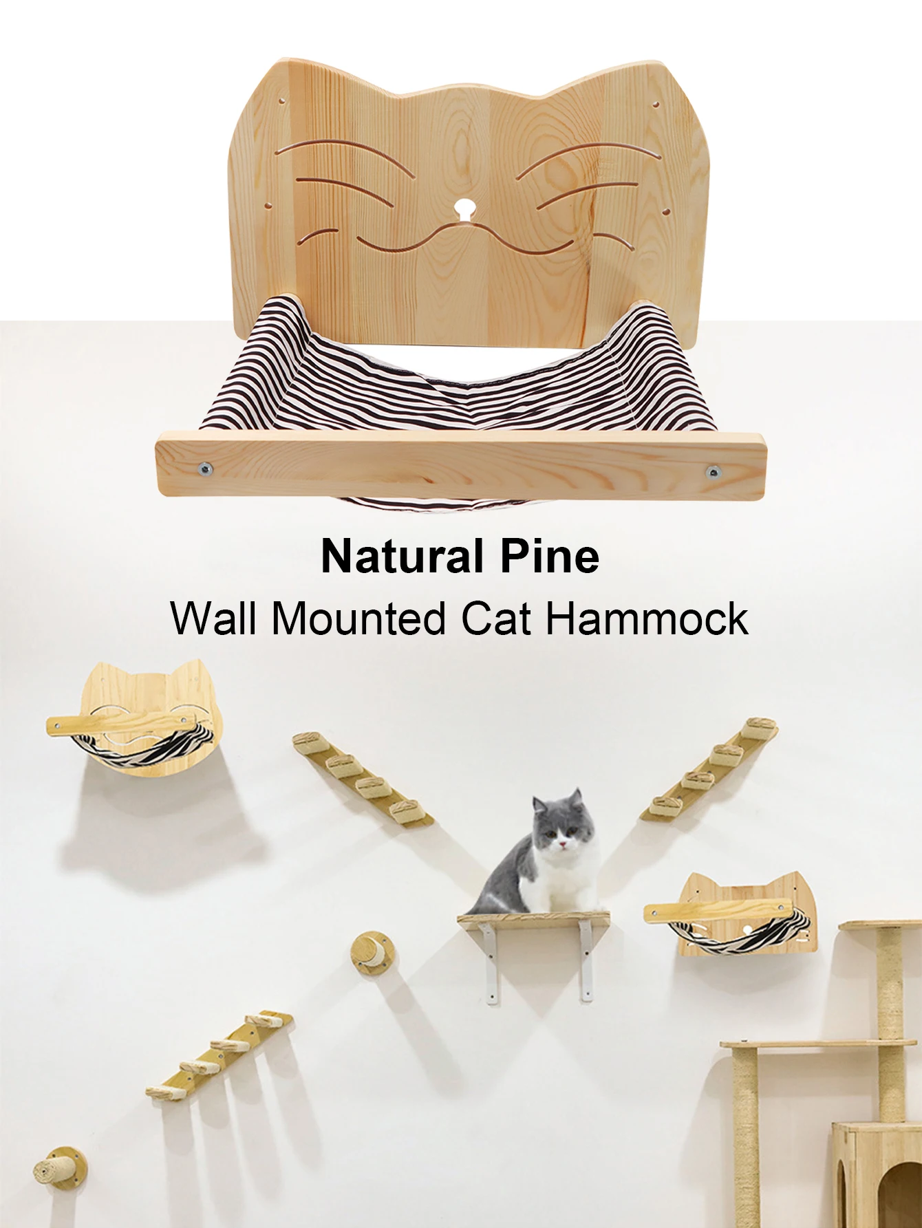 سرير قطة قابل للإزالة وقابل للغسل مع سلم ، أرجوحة مريحة ، حصيرة الحيوانات الأليفة ، لوازم متينة ، مجموعة تسلق الجدار