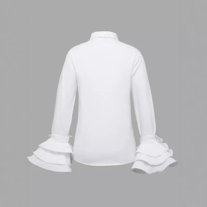 2025 Casual Shirts Simple Style Blouses Commuting Blouse For Woman Shirt Temperament Elegant Slim Solid Color Lotus Leaf Sleeves