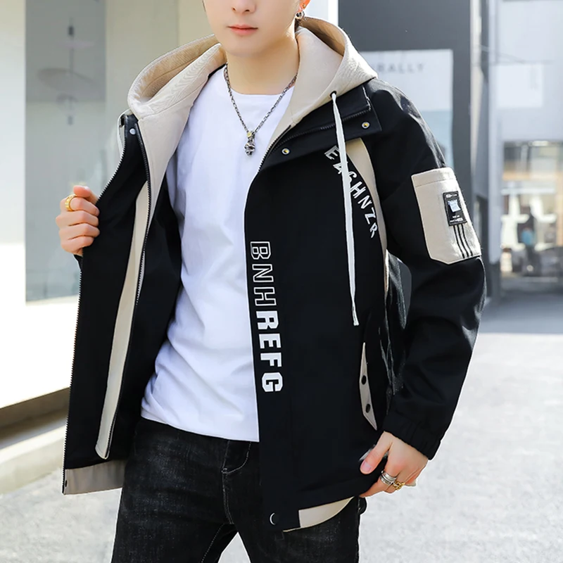 Fashion Spring Autumn Casual Hooded Jacket For Men\'s Loose Coat Hip Hop Streetwear Zipper Windbreaker Youth Outdoor Top Clothing