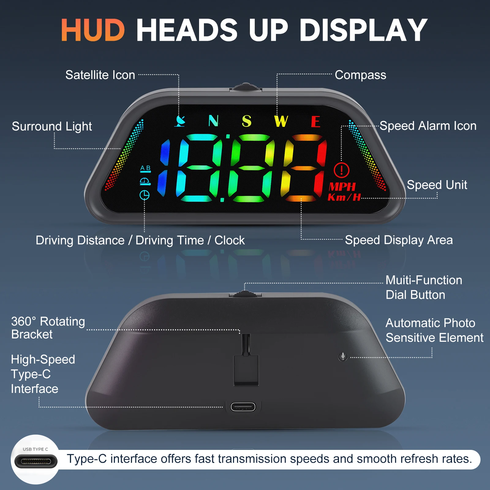G23 Universal Digital GPS Speedometer MPH KM/H Diverse Color HD LCD Projection Car HUD Multi Functional Tester Head Up Display