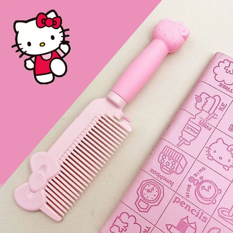 

Kawaii Hello Kitty 3D Handle Comb Cartoon Sanrioed Kt Cat Comb Woman Pink Wet and Dry Dual-Use Curly Hair Comb Styling Tool Gift