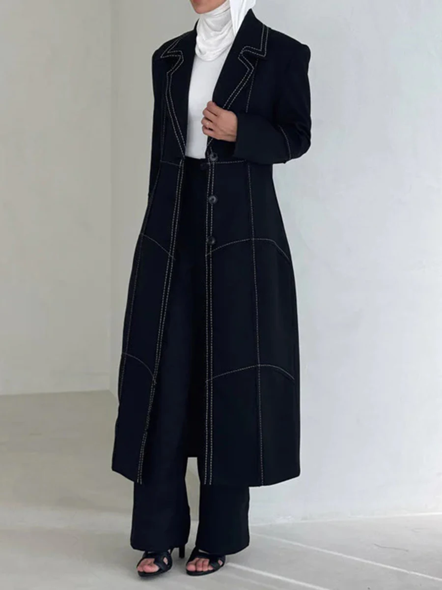 TWOTWINSTYLE Hit Color Dimagrante Cappotti Lunghi Per Le Donne Risvolto Manica Lunga Vita Alta Temperamento Tasca Impiombata Giubbotti Femminile Nuovo