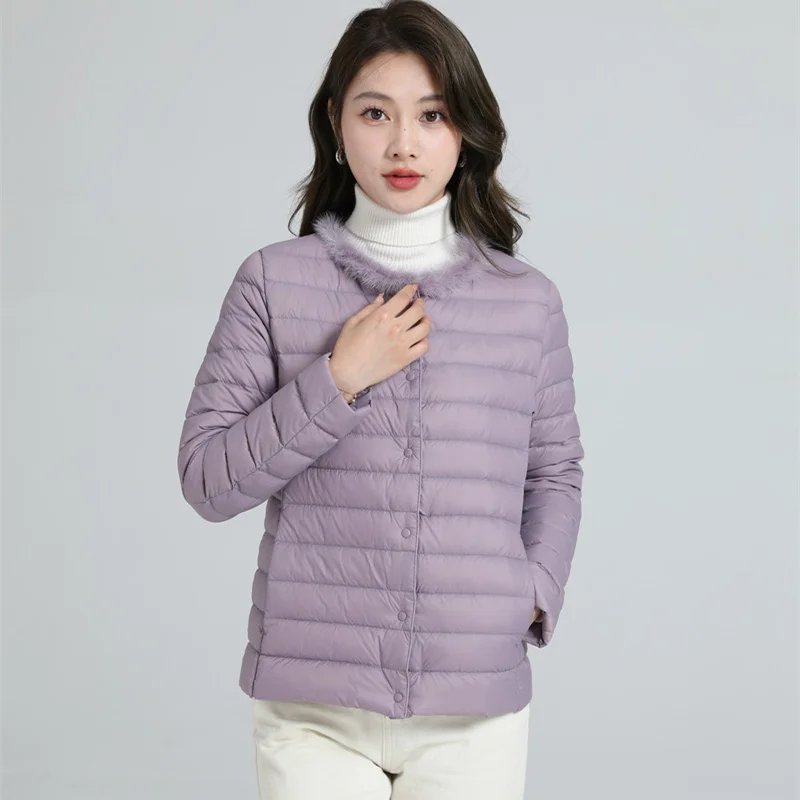 

Autumn Winter Women Ultra Light White Duck Down Jacket Mink Collar Warm Bigszie Down Coat Ladies Parkas Short Puffer Outwears