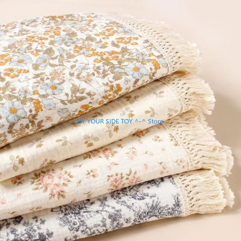 

Breathable Baby Wrap Cloth 2-Layer Cotton Receiving Blanket Printed Bath Towel with Fringe for Infants Boy Girls U6XE