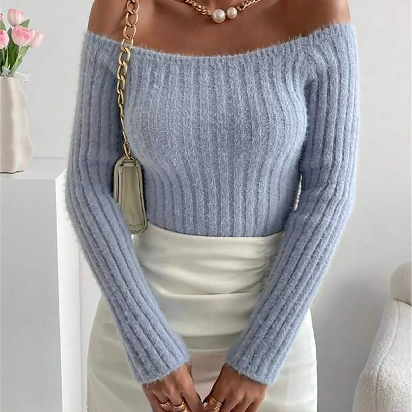 Women's Fall Spring Off Shoulder Womens Loose Oversize Turtleneck Wool Long Pullover Sweater Dress Business Casual Outfits Men