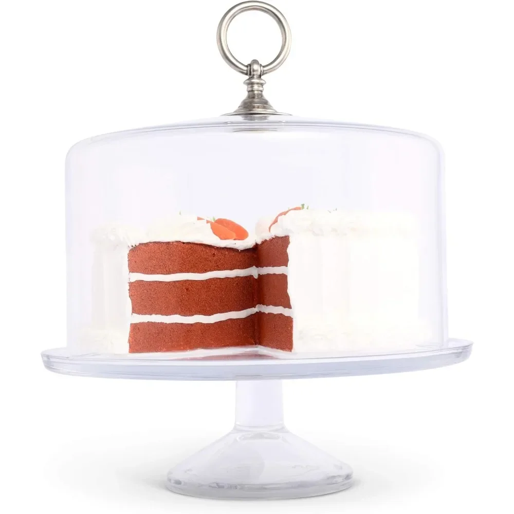 

Handblown Glass Cake/Dessert/Cupcake Stand with Glass Dome Cover with Solid Pewter Knob Handcrafted 13 inch Diameter 4 inch Tall