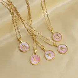 Newest Gold Color 26 Letter Necklaces for Women Alphabet Pink Shell Pendant Necklace Fashion Chain Necklace for Women Jewelry