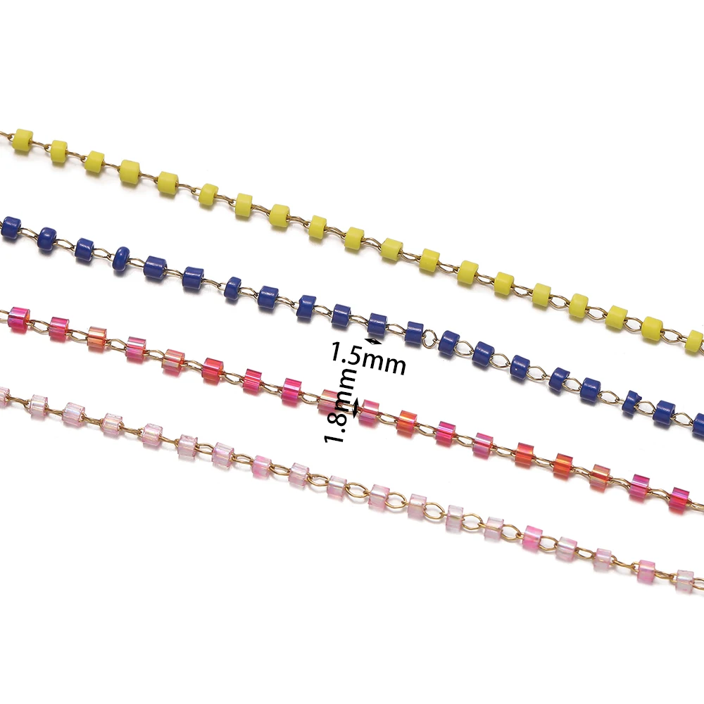 

1Meter Colorful Stainless Steel 1.5*1.8mm Glass Seed Beads Handmade Chains for DIY Necklace Bracelets Jewelry Making Accessories