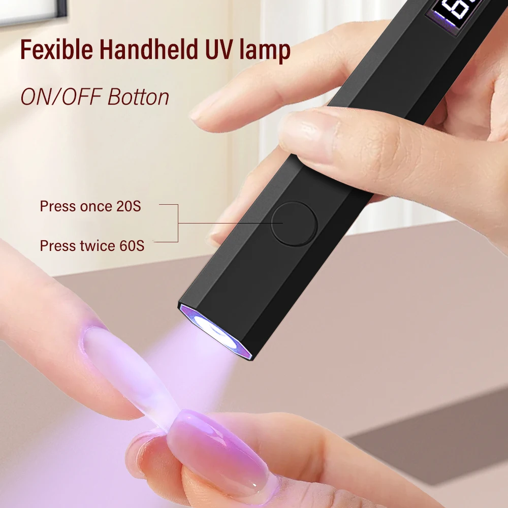 โคมไฟเล็บแบบพกพามือถือ Mini UV LED พร้อมแบตเตอรี่สําหรับเจลแห้งเร็วไฟฉายปากกาพร้อมจอแสดงผลโครโนกราฟ