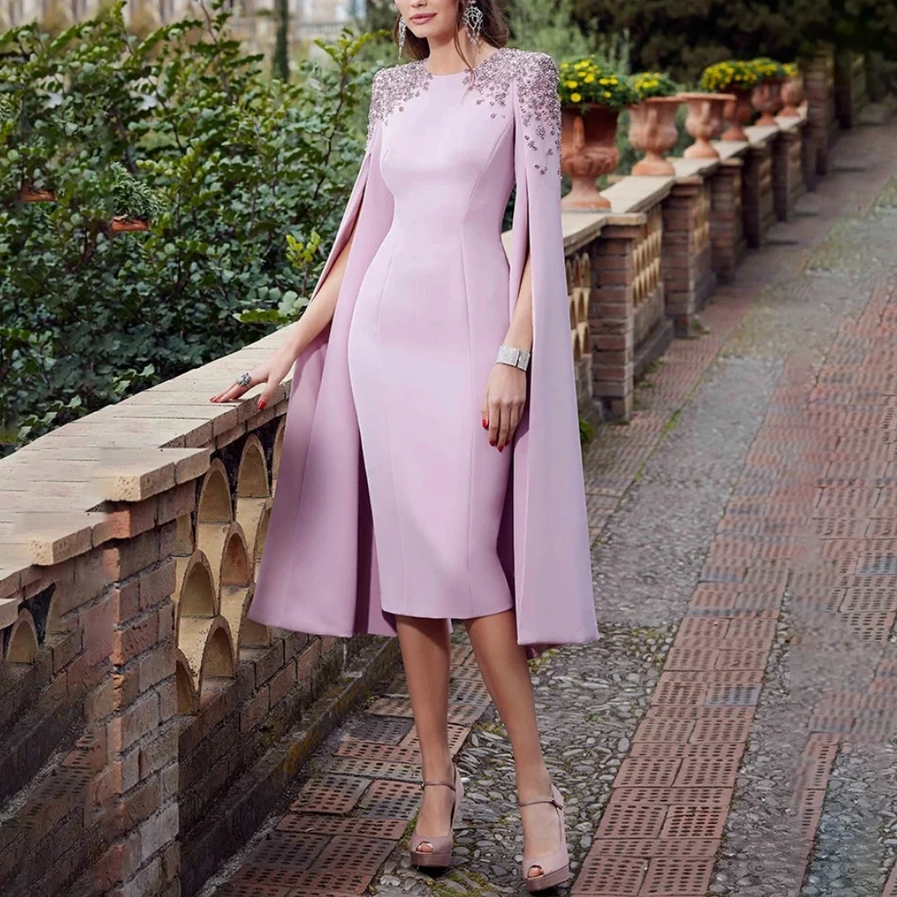 

Elegant Lavender Mother of The Bride Dresses Customized O Neck Beaded Knee Length Sheath Luxury Wedding Guest Gown 2025