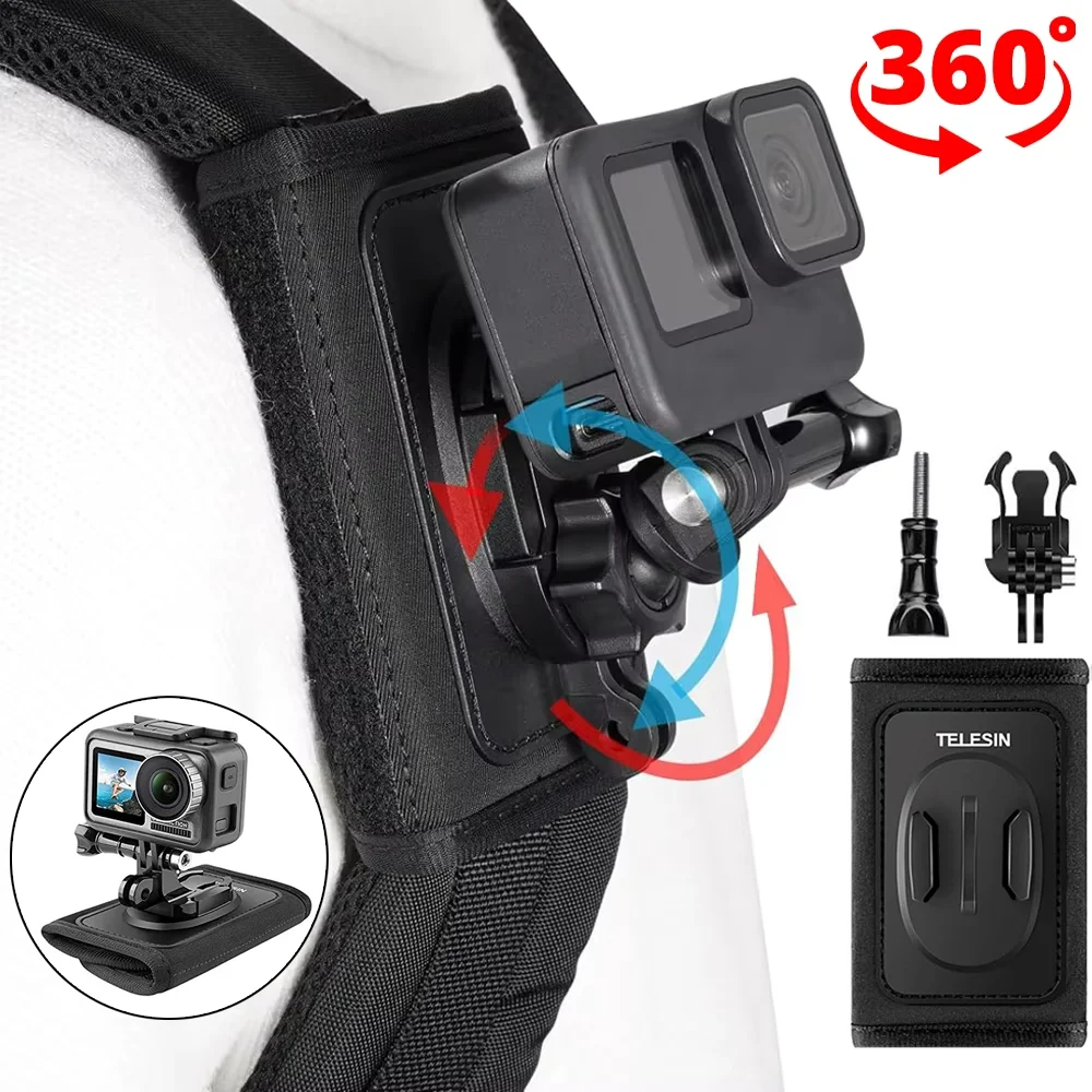

TELESIN Backpack Shoulder Strap Mount Compatible with Go Pro Hero 13 12 11 10 9 8, AKASO, Insta360 X5, DJI Osmo Action Cameras