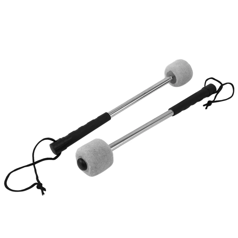 2Pcs Basso Tamburo Martello di Feltro Testa A Percussione Timpani Mallets Spiedi con Manico In Acciaio Inox, Bianco