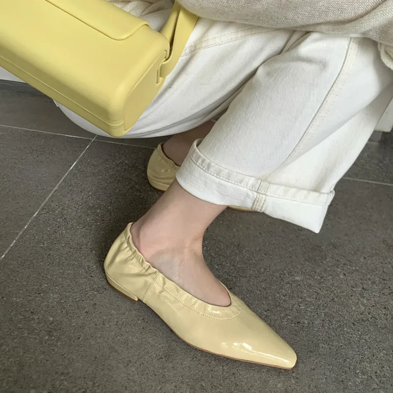 Slip On Loafers Woman Shoes Without Heel Spring Autumn Mules Woman Simple White Shoes Cow Leather Square Toe Women Soft Flats