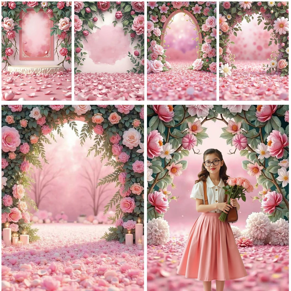 

MOON.QG Romantic Pink Petal Floral Bokeh Backdrop Wedding Petal Arch Frames Backgrounds For Photographs Portrait Photocall Wall