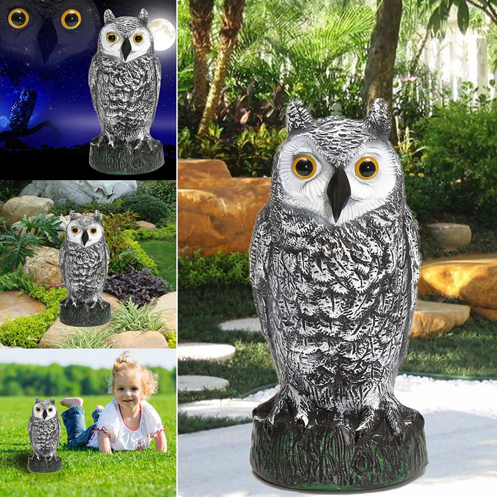 Fake Owl Decoys to Scare Birds Plastic Owl Scarecrow Statue Decoy for Garden Yard Outdoor Patio