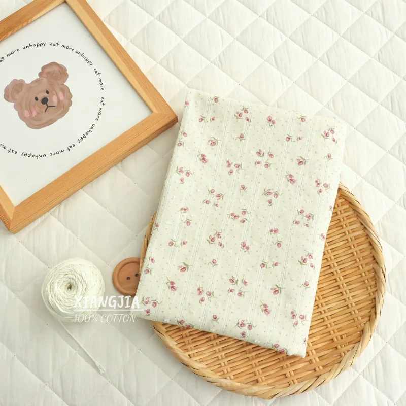 145x50cm Frischer Gestreifter Clip-Dot Blumenmuster Reiner Baumwoll-Jacquard-Stoff für Vorhänge, Hemden, Kleider und Heimdekoration – Detail 5