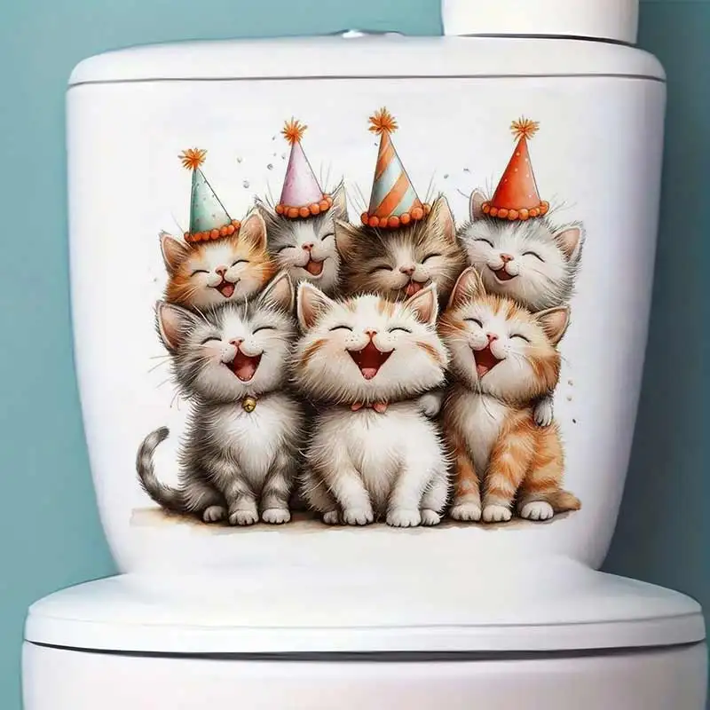 A Group Of Cute Cats Wall Sticker Bathroom Toilet Decor Living Room Cabinet Refrigerator Home Decoration Decals M1520