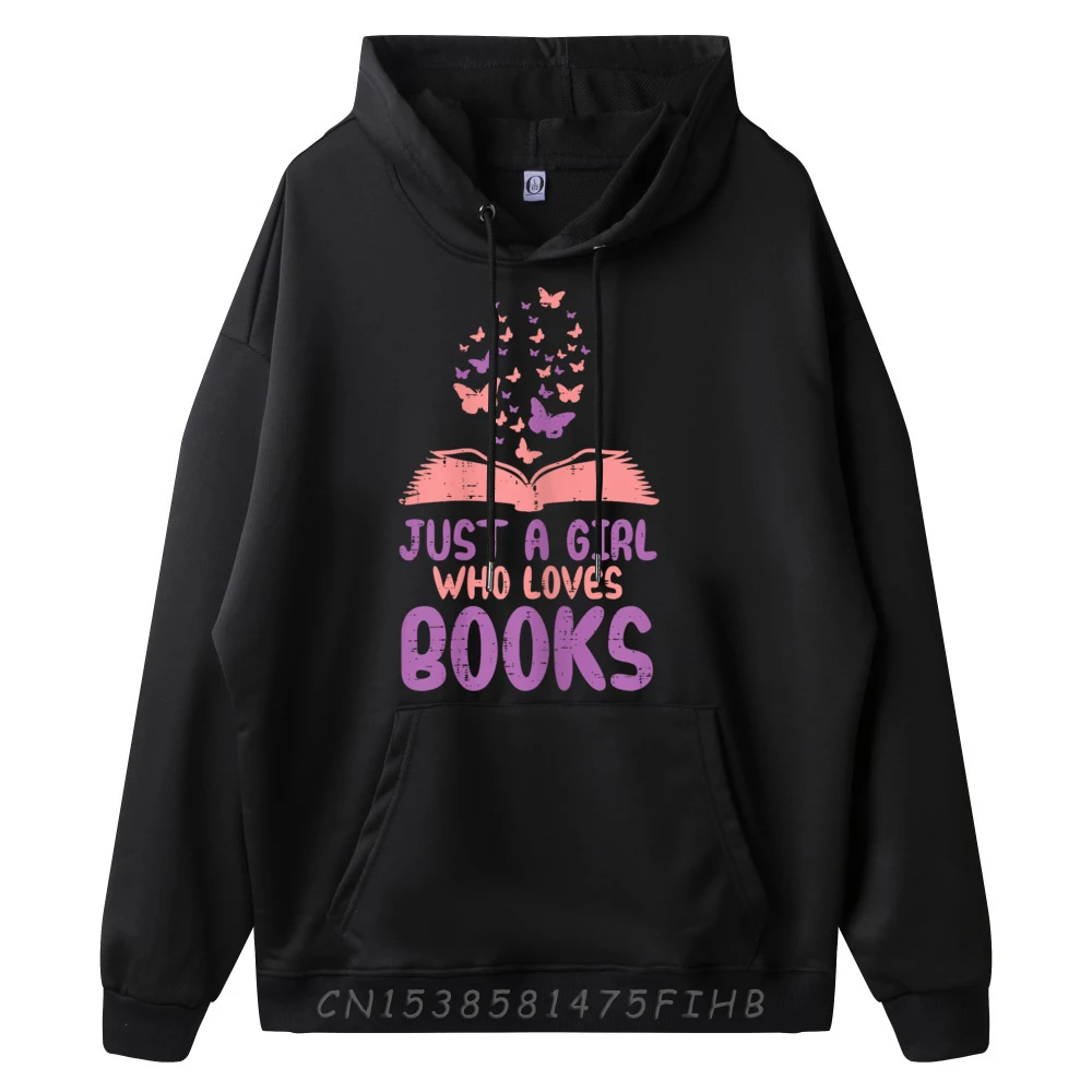 Just Girl Who Loves Books Hoodies Long Sleeve Printed On Retro Mens Thanksgiving Day Hoodies Printed On Hoodies O Neck