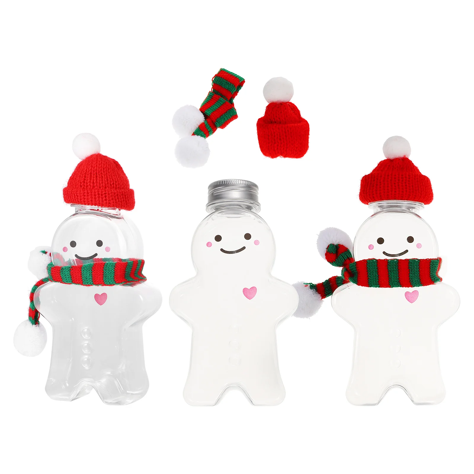 

3 Sets Christmas Drink Bottle Gingerbread Candy Jar Portable Beverage Bottles Container Water Clear Cotton Refillable Empty Man