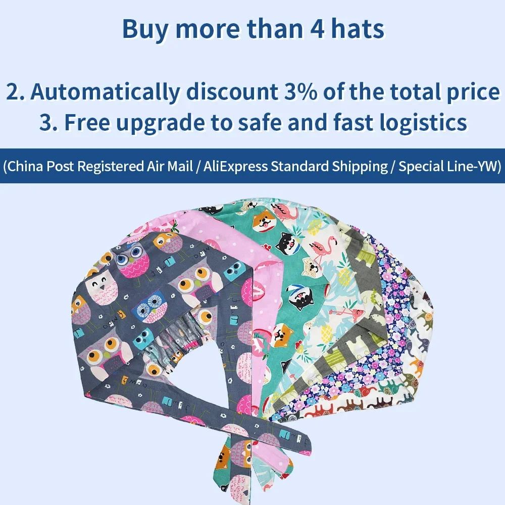 Unisex Adjustable Multicolor Printing Clinical Surgical Hat Scrub Caps Pet Clinic Hat Wholesale Medical Hat Nurse Accessories