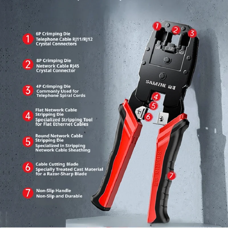 SAMZHE RJ45 Crimper Tools Crimping Pliers for CAT5e/6/7/8 8P/6P/4P Ethernet Lan Cable Network Cutter Stripper Plier Multifuntion
