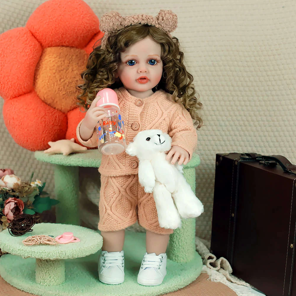 Lifereborn Reborn Dolls Silicone Vinyl Toddler Soft Bebe Reborn Baby Fashion Dolls with Golden Wavy Hairstyle for Kids's Gifts