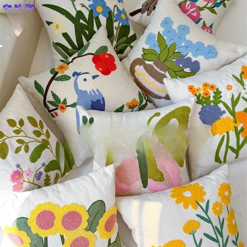 45x45 سنتيمتر رمي غطاء الوسادة أزهار لطيفة النبات التطريز النمط الرعوي غرفة المعيشة غرفة نوم أريكة مريحة كيس وسادة غطاء #2