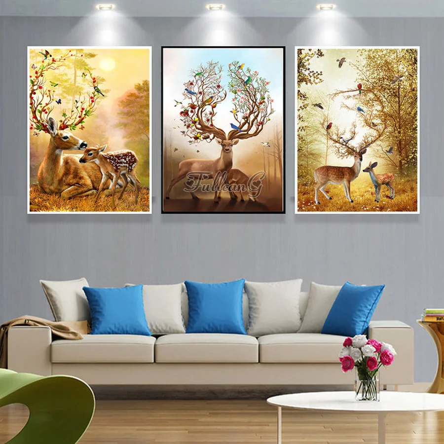 Nuova pittura diamante 3 pezzi Set cervo animale 5d fai da te trapano completo mosaico ricamo strass alberi e fiori decorazioni per la casa AA4071