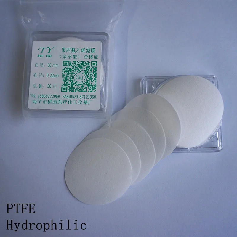 Membrana microporosa de PTFE hidrofílica, apertura múltiple opcional (100 um por defecto), 50 piezas/150 piezas de diámetro, 13mm a 0,22mm