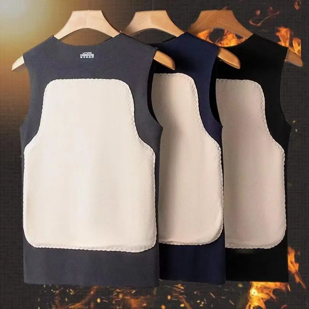 Men Winter Vest Winter Men's Thickened V Neck Plush Belly Warming Vest Color Matching Patchwork Elastic Pullover Tank Top Winter