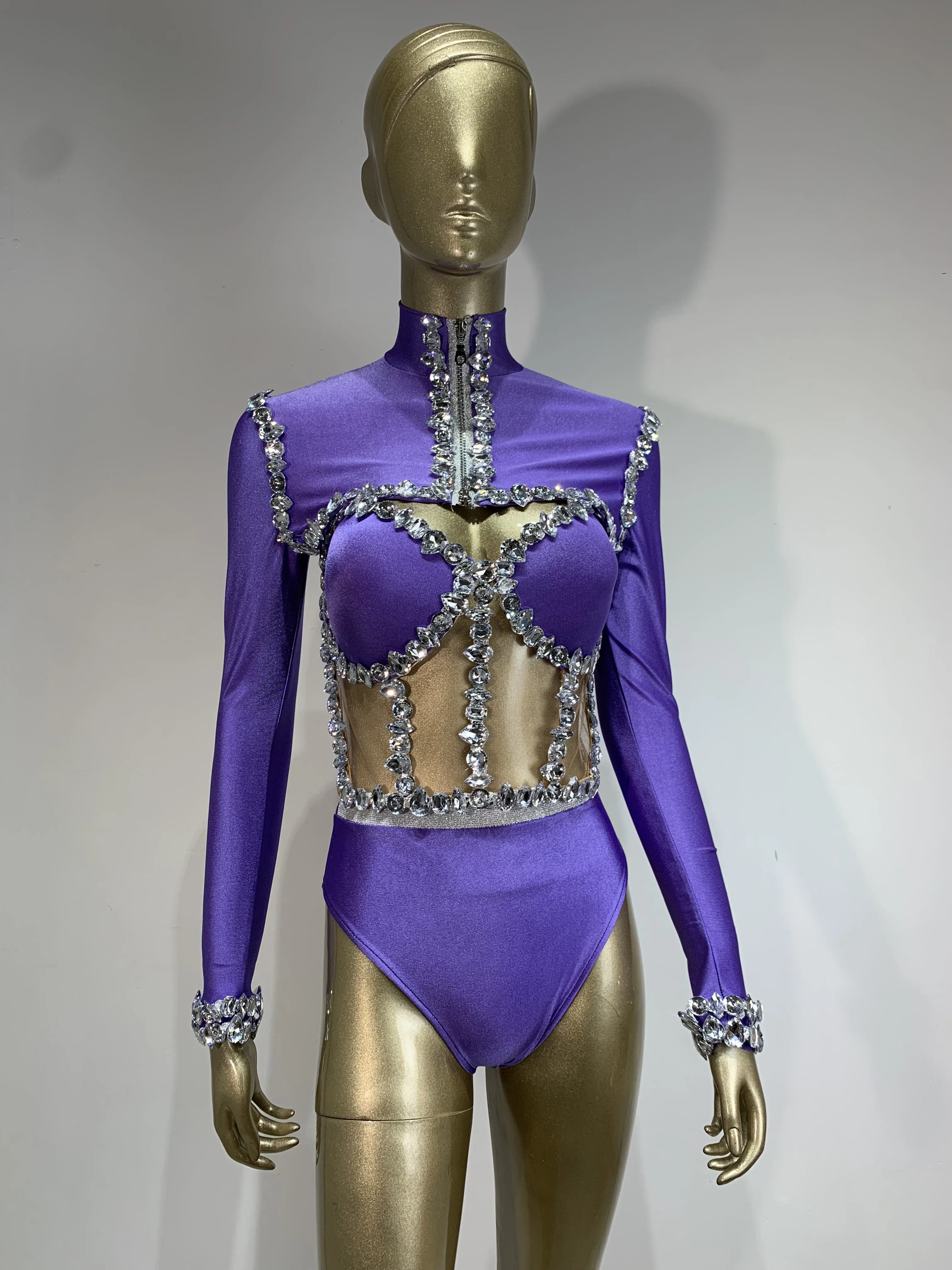 Conjunto de leotardo Sexy con diamantes brillantes para mujer, traje de baile para actuación, cantante, bailarina, ropa de escenario, traje de baile