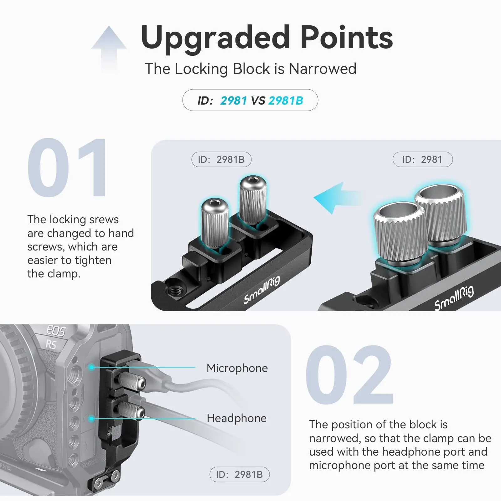 SmallRig HDMI-compatible and USB-C Cable Clamp for Canon R5 / R6 / R5 C Cage 2982/3464 and R6 Mark II Camera Cage 4159 - 2981B