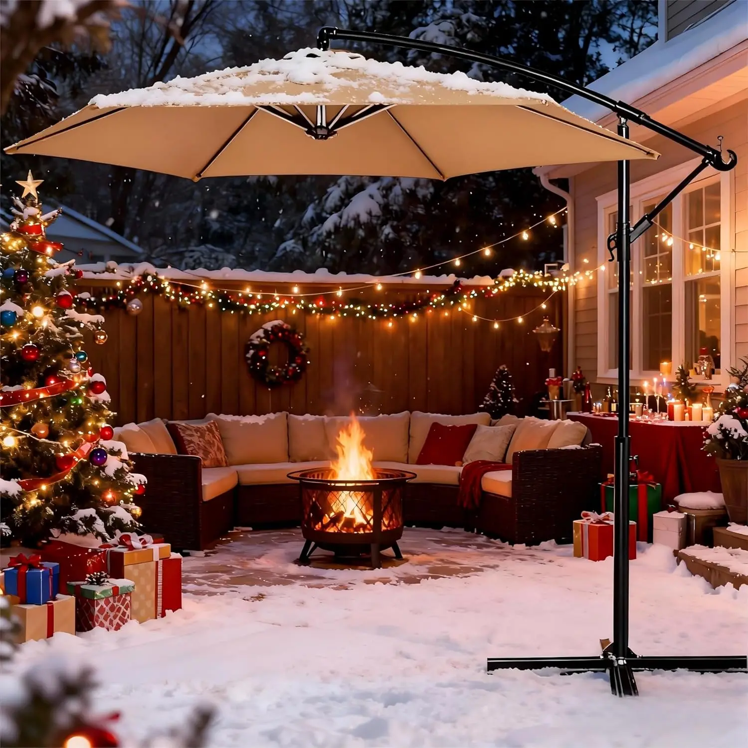 

10 FT Heavy Duty Cantilever Outdoor Umbrella with Infinite Tilt, All-Weather UV Protection for Poolside, Garden, Backyard