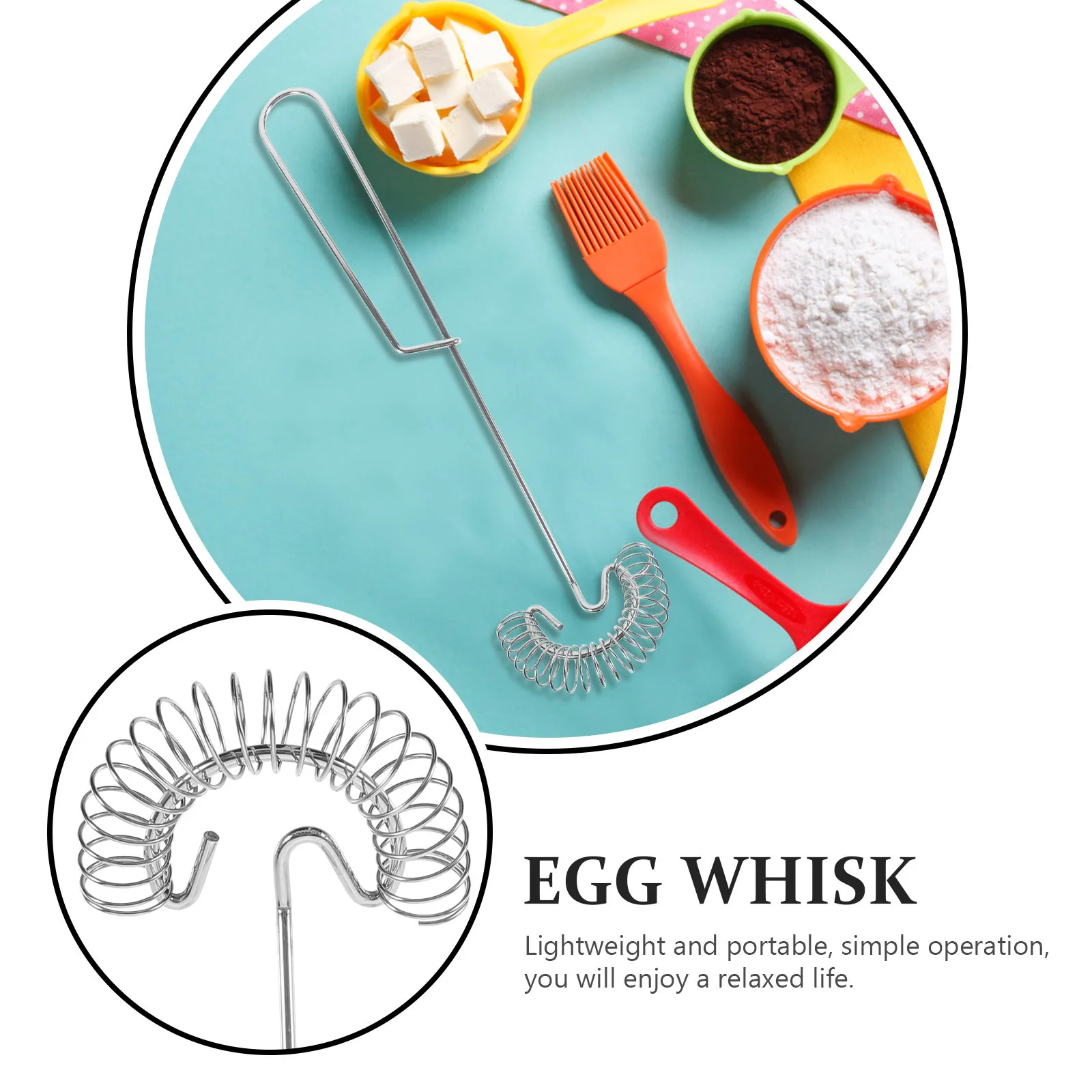 

1pc Stainless Steel Manual Egg Whisk Spring Coil Beater Kitchen Tool For Cream Mixing Baking Cooking Multi-Functional Mixer
