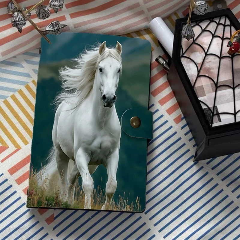 

Wild White Horse in Mountain Landscape Art Print Notebook A6 PU Leather Diary Planner with Metal Button for Daily Use and School