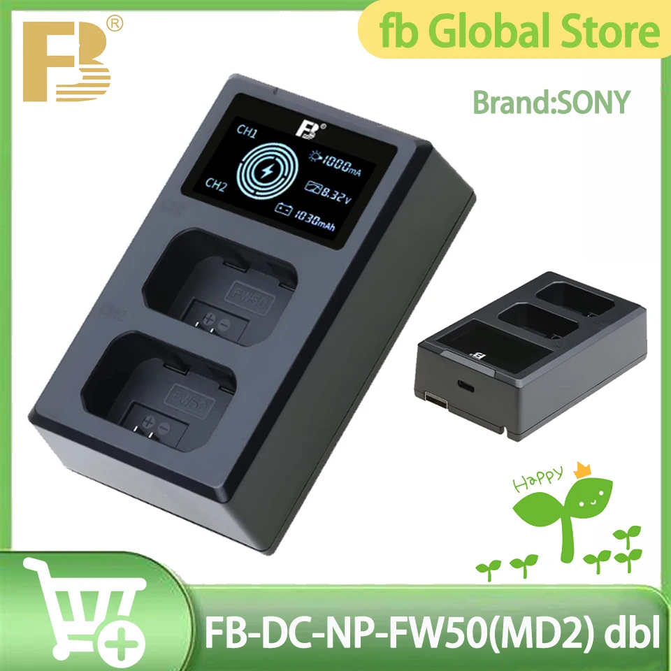 

FB-DC-NP-FW50 Dual Slot LCD Portable SONY Camera Battery Charger for SONY ZVE10 A6500 A6400 A6300 A6100