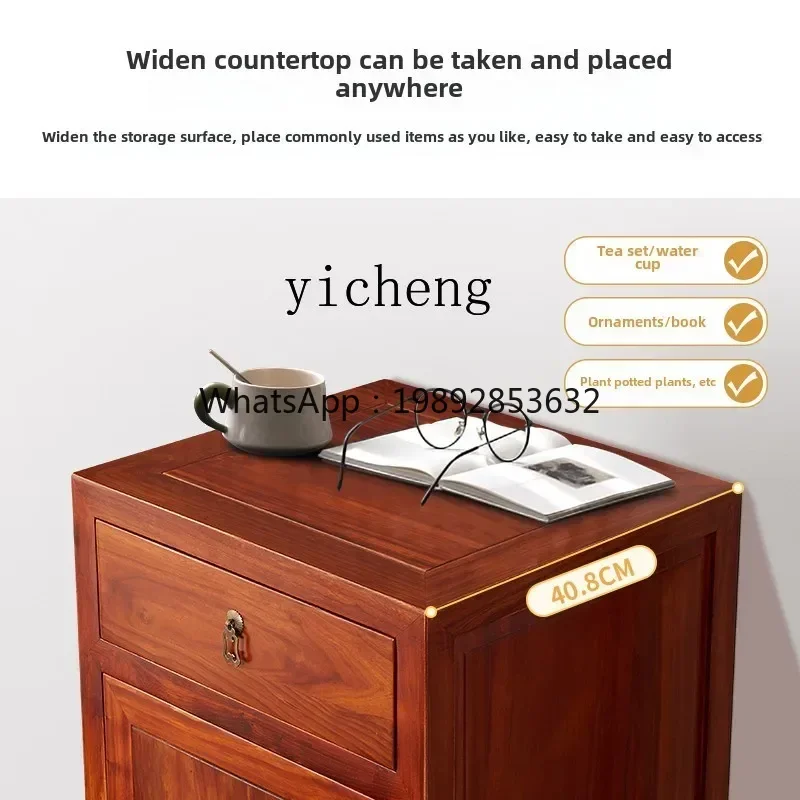 all solid wood bedside table household bedroom with fingerprint lock simple drawer storage cabinet